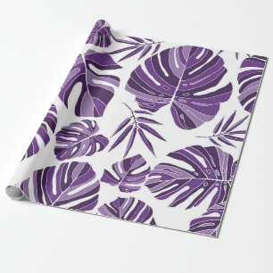 Tropische violette Monstera-Blätter nahtlos Muster Geschenkpapier