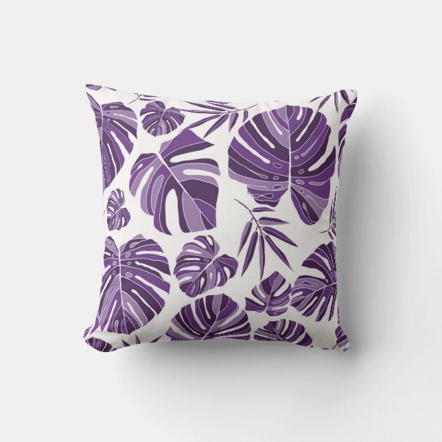 Tropische violette Monstera-Blätter nahtlos Muster Kissen (Vorderseite)