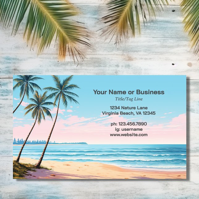 Tropische Visitenkarte für Strand und Palmen (Front - Beach and Palm Trees Tropical Business Card)
