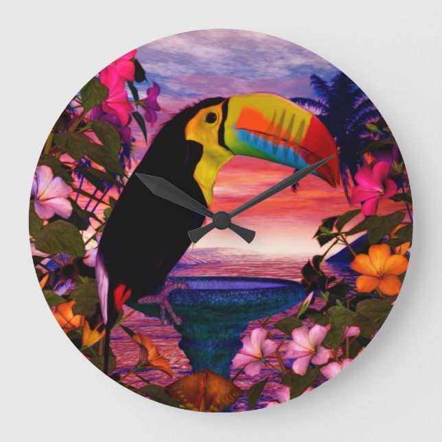 Tropische Vögel 2 "Toucans" Dekoration Große Wanduhr (Vorderseite)