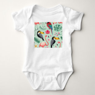 Tropische Vögel, Blume, Aquarellmuster. Baby Strampler