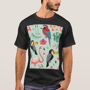 Tropische Vögel, Blume, Aquarellmuster. T-Shirt