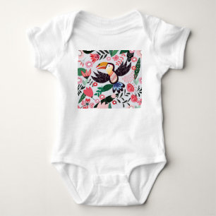 Tropische Vögel, Blumenmuster. Baby Strampler