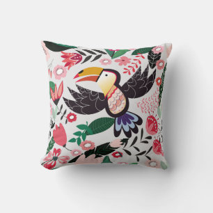Tropische Vögel, Blumenmuster. Kissen