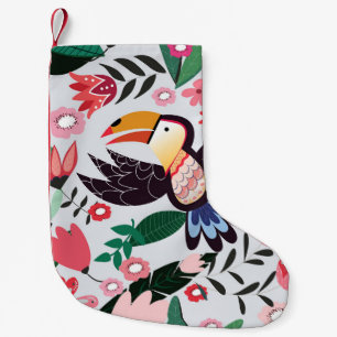 Tropische Vögel, Blumenmuster. Kleiner Weihnachtsstrumpf