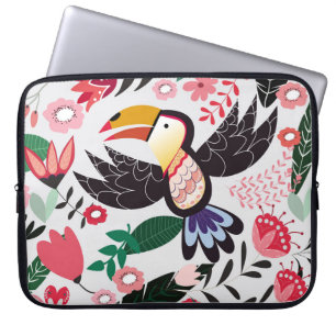 Tropische Vögel, Blumenmuster. Laptopschutzhülle