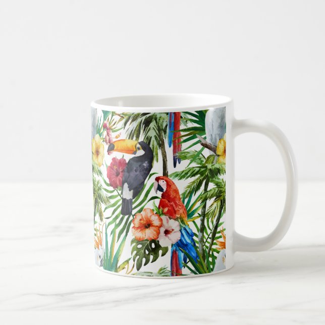 Tropische Vögel des Aquarells und Laubmuster Kaffeetasse (Rechts)