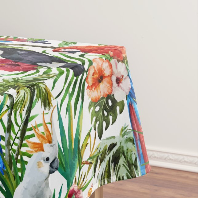 Tropische Vögel des Aquarells und Laubmuster Tischdecke (Beispiel)