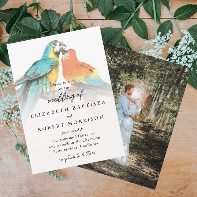 Tropische Vögel Elegant Whimsical Moderne Hochzeit Einladung (Tropical Birds Elegant Whimsical Modern Wedding Invitation)