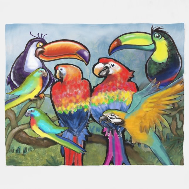 Tropische Vögel Fleecedecke (Vorderseite (Horizontal))