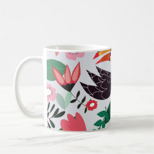 Tropische Vögel, florales Muster mit Gekritzel. Kaffeetasse