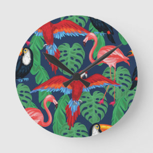 Tropische Vögel in den hellen Farben Runde Wanduhr