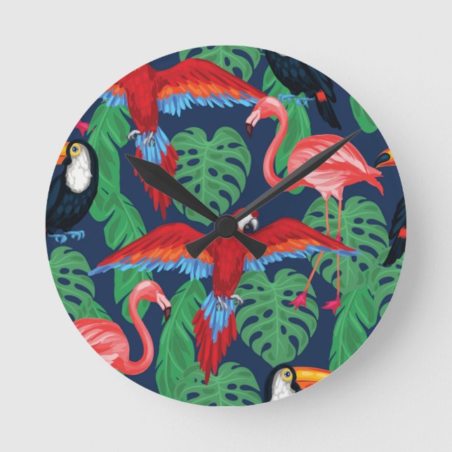 Tropische Vögel in den hellen Farben Runde Wanduhr (Vorderseite)
