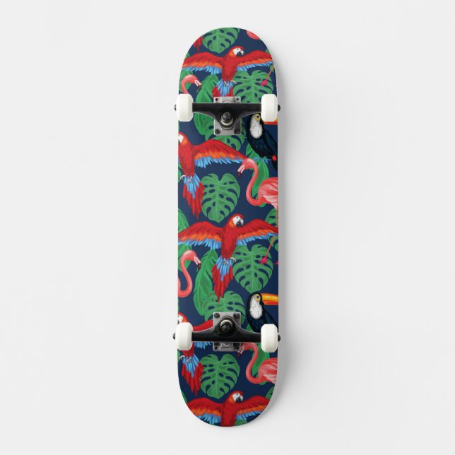 Tropische Vögel in den hellen Farben Skateboard (Vorderseite)