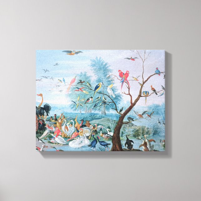 Tropische Vögel in einer Landschaft Leinwanddruck (Vorderseite)