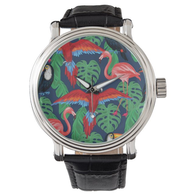 Tropische Vögel in hellen Farben Armbanduhr (Vorderseite)