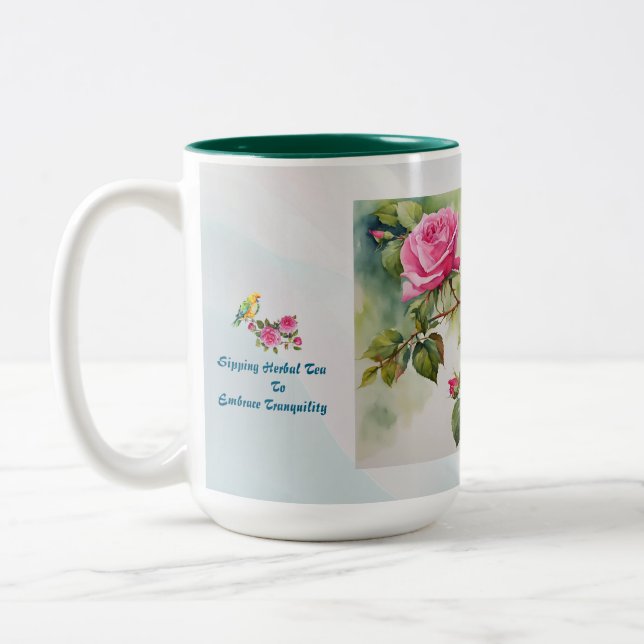 Tropische Vögel & Rose 15oz Zwei-Tonen-Keramiken-T Zweifarbige Tasse (Links)
