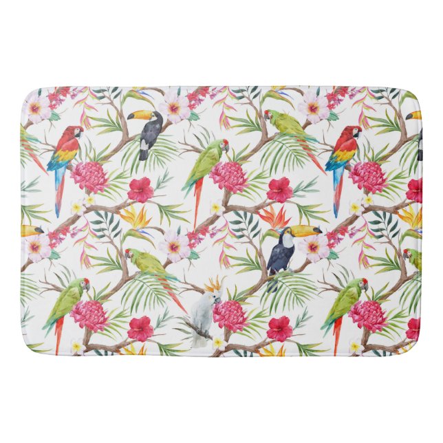 Tropische Vögel und Blume Badematte (Vorderseite)