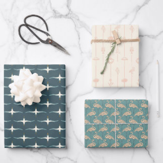 Tropische Vögel und Küstenstrand - Blues Geschenkpapier Set