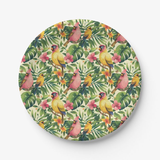 Tropische Vögel und Schmetterlinge Papier Teller P (Vorderseite)