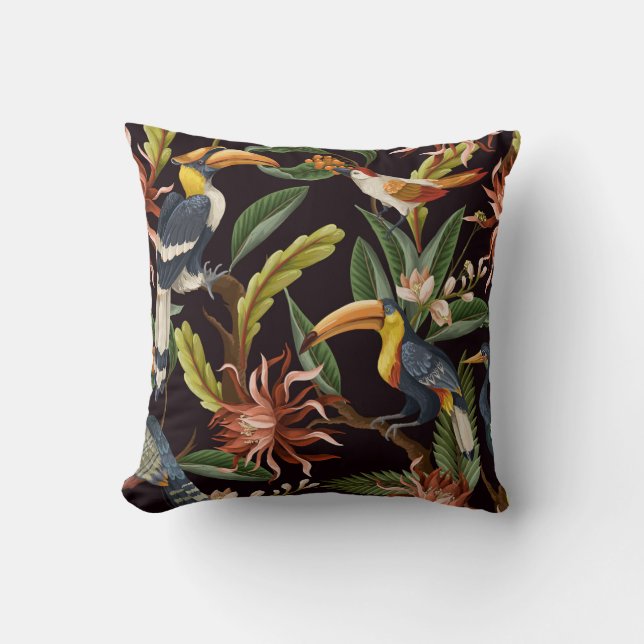Tropische Vögel: Vintage Blätter und Blume Kissen (Vorderseite)