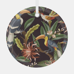 Tropische Vögel: Vintage Blätter und Blume Ornament Aus Glas