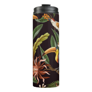 Tropische Vögel: Vintage Blätter und Blume Thermosbecher