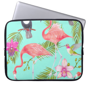Tropische Vögel: Wasserfarbennahes Muster. Laptopschutzhülle