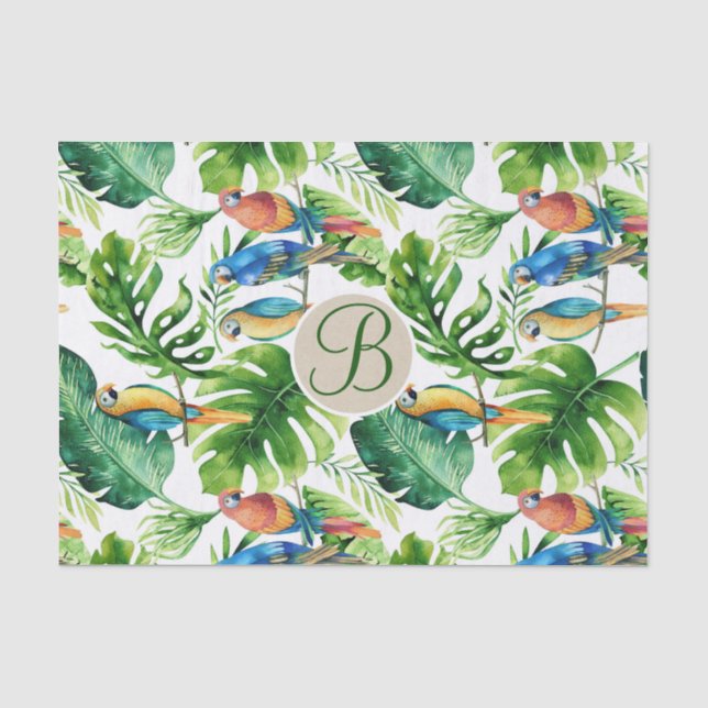 Tropische Vogelarten Blätter Chic Monogram Letter  Seidenpapier (Vorderseite)