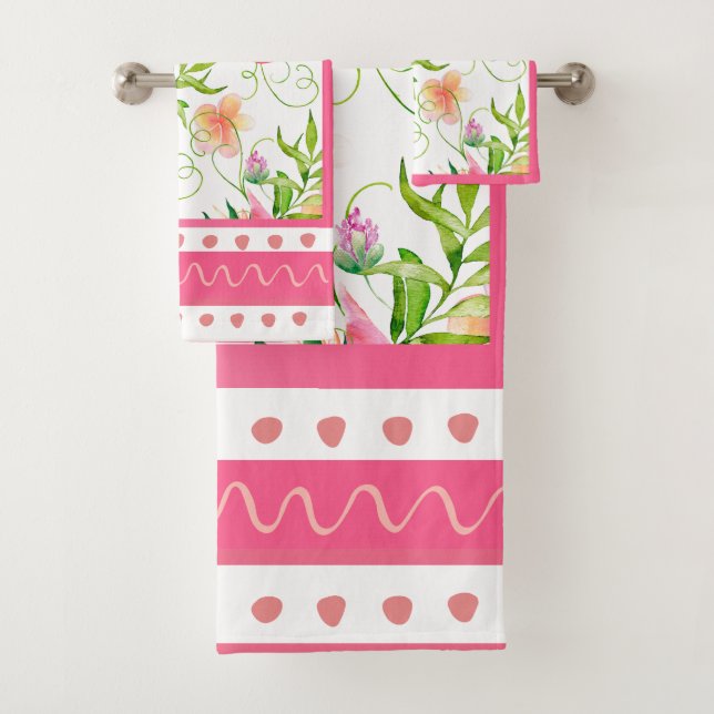 Tropische Vogelarten Blume Zeitgenössische Rosa Sc Badhandtuch Set (Insitu)