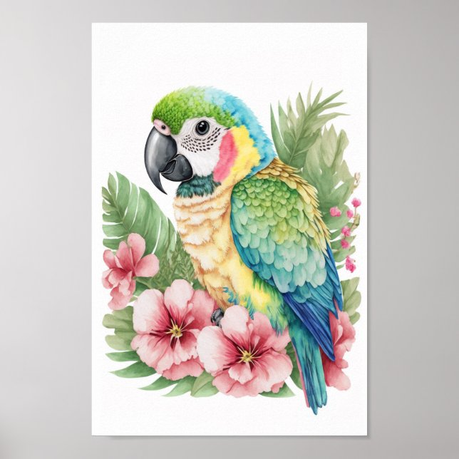 Tropische Vogelwandkunst mit Blume Poster (Vorne)