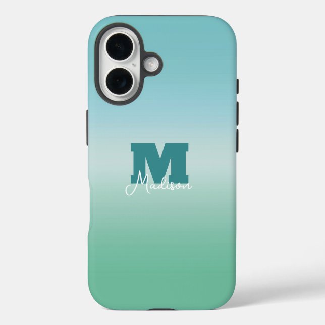 Tropische Wasser Gradient Monogramm Name  iPhone 16 Hülle (Rückseite)