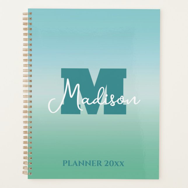 Tropische Wasser Gradient Monogramm Name  Planer (Vorderseite)