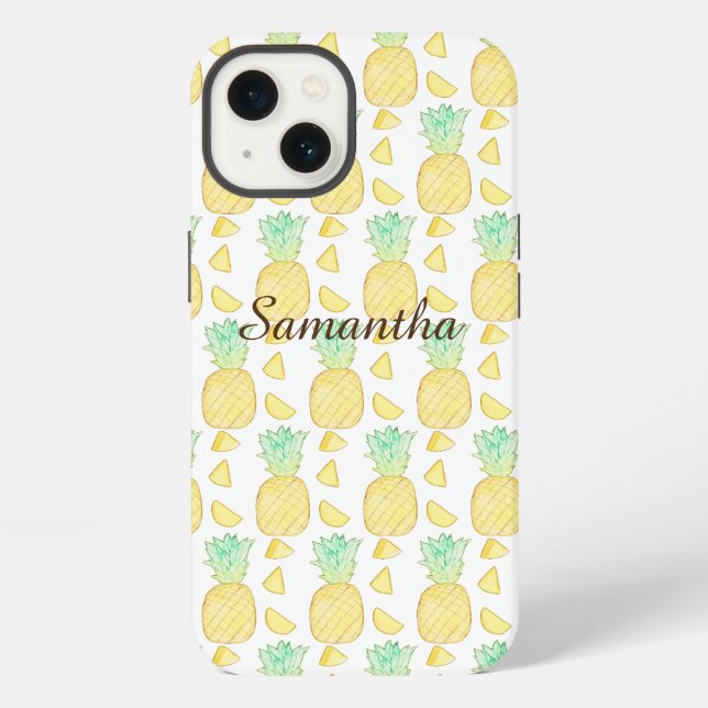 Tropische Wasserfarbe Ananas  iPhone Hülle (Rückseite)