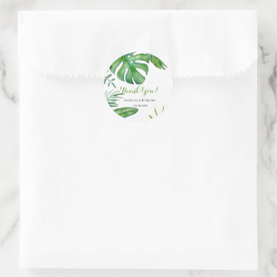 Tropische Wasserfarbe Grüne Monstera-Blätter Hochz Runder Aufkleber