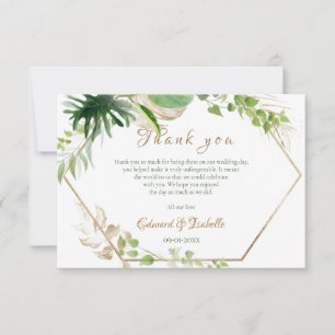 Tropische Wasserfarbe Grüne Palmwedel Hochzeit Dankeskarte
