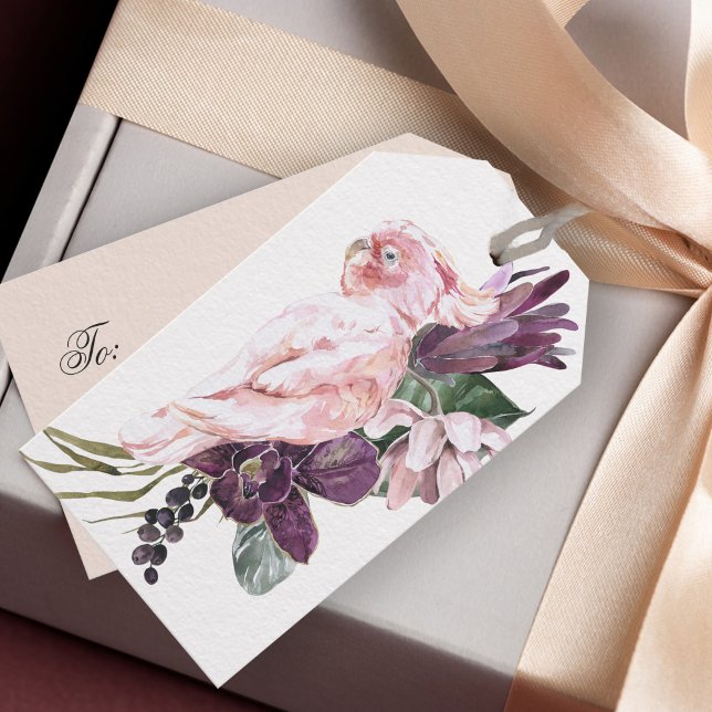 Tropische Wasserfarbe mit rosa Papagei Geschenkanhänger (Make your gifts and packages stand out with this lovely tropical parrot gift tag!)