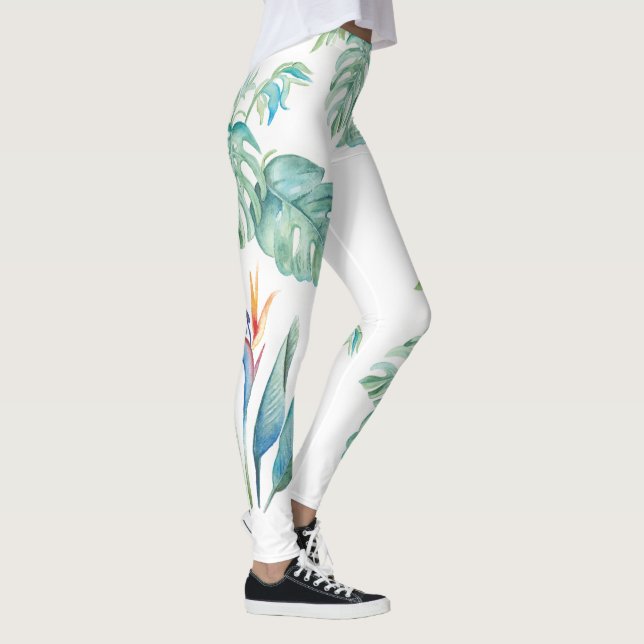 Tropische Wasserfarben, Blumen und Vegetation Leggings (Rechts)