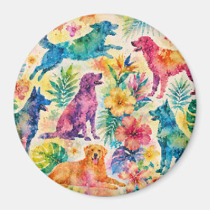 Tropische Wasserfarben-Hunde Magnet