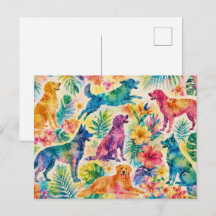 Tropische Wasserfarben Hunde Postkarte