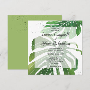 Tropische Wasserfarben-Monstera-Hochzeit Einladung