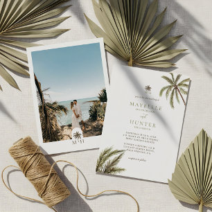 Tropische Wasserfarben-Palmwedding-Foto Einladung