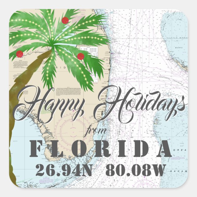 Tropische Wasserfarbenfreude Urlaub in Florida Quadratischer Aufkleber (Vorderseite)