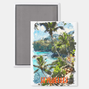 Tropische Wasserfarbenmalerei Seychellen-Insel Magnet