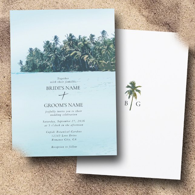 Tropische Wasserfarbenpalmen und Hochzeiten am Str Einladung (Tropical Watercolor Palms & Beach Wedding Invitation)