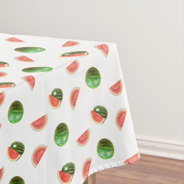 Tropische Wassermelonen auf weißem Tablett Tischdecke (Beispiel)