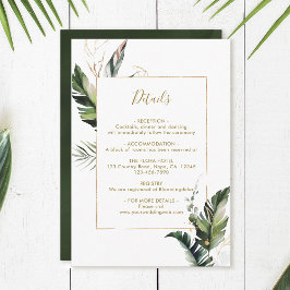 Tropische Watercolor Foliage Gold Hochzeitdetails Begleitkarte