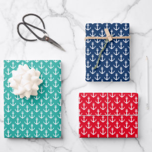 Tropische Weihnachten im Juli nautisches Ankermust Geschenkpapier Set