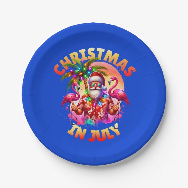 Tropische Weihnachten im Juli Palmen Bäume & Flami Pappteller (Vorderseite)