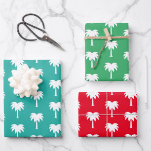 Tropische Weihnachten im Juli Palmenmuster Geschenkpapier Set